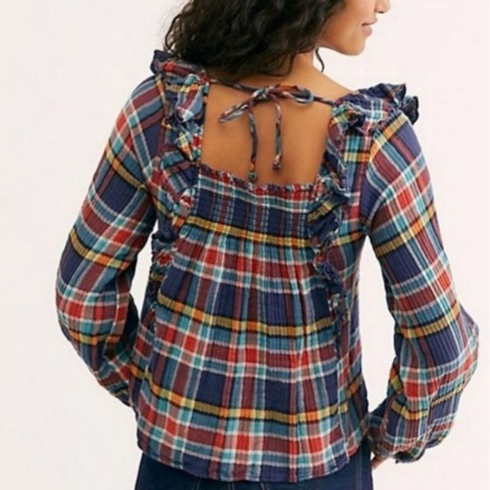 NWT Free People Sienna Plaid Ruffle Pullover Top - Picture 3 of 10